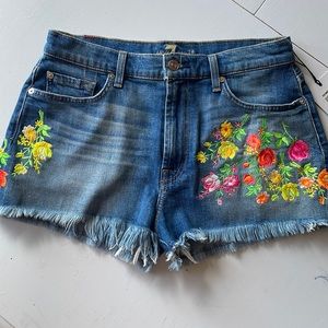 Worn once For All Mankind Embroidered Shorts High Waist Raw Hem